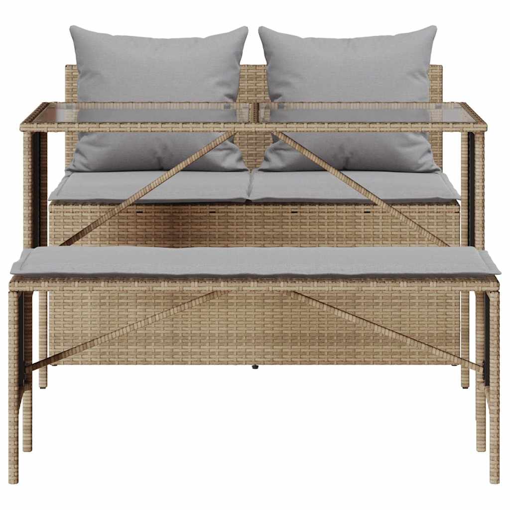 Matgrupp För Trädgården 3 Delar Med Dynor Beige Konstrotting