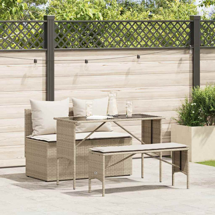 Matgrupp För Trädgården 3 Delar Med Dynor Beige Konstrotting