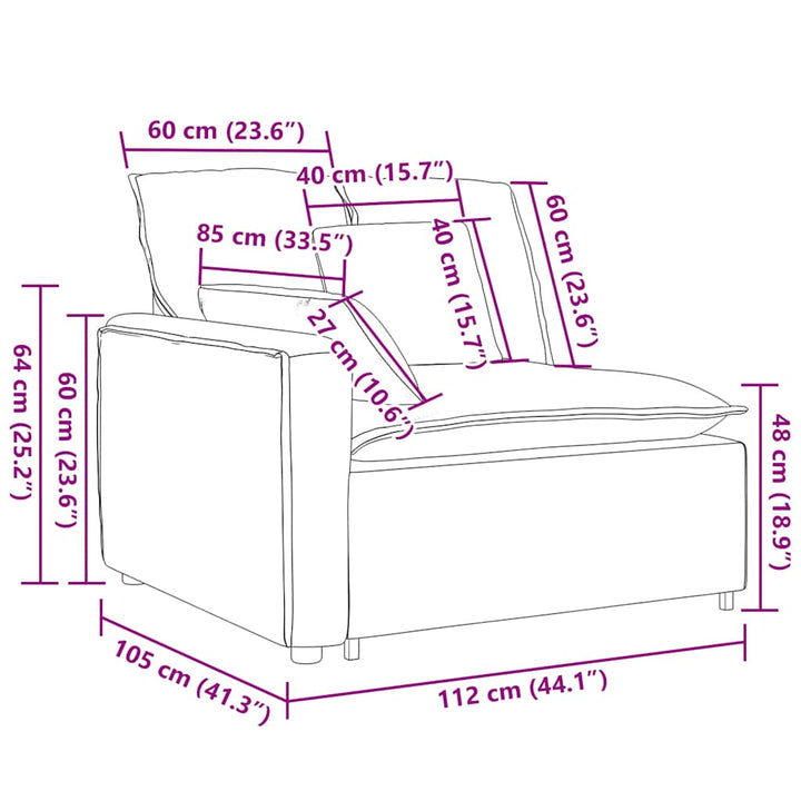 Modulär Soffa Armstödsändmodul Med Kuddar Gräddvit 100 Cm