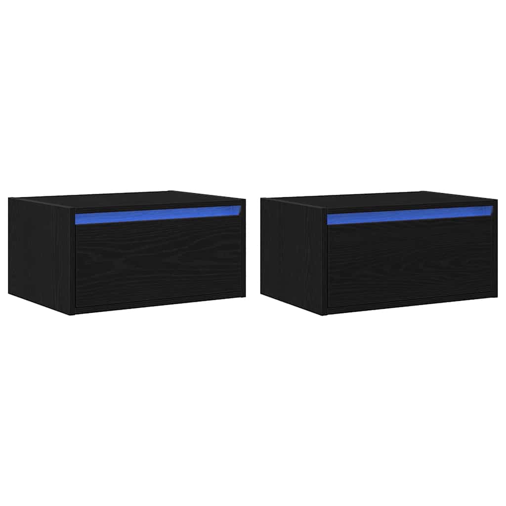 Väggmonterade Sängbord Med Led-Lampor 2 St