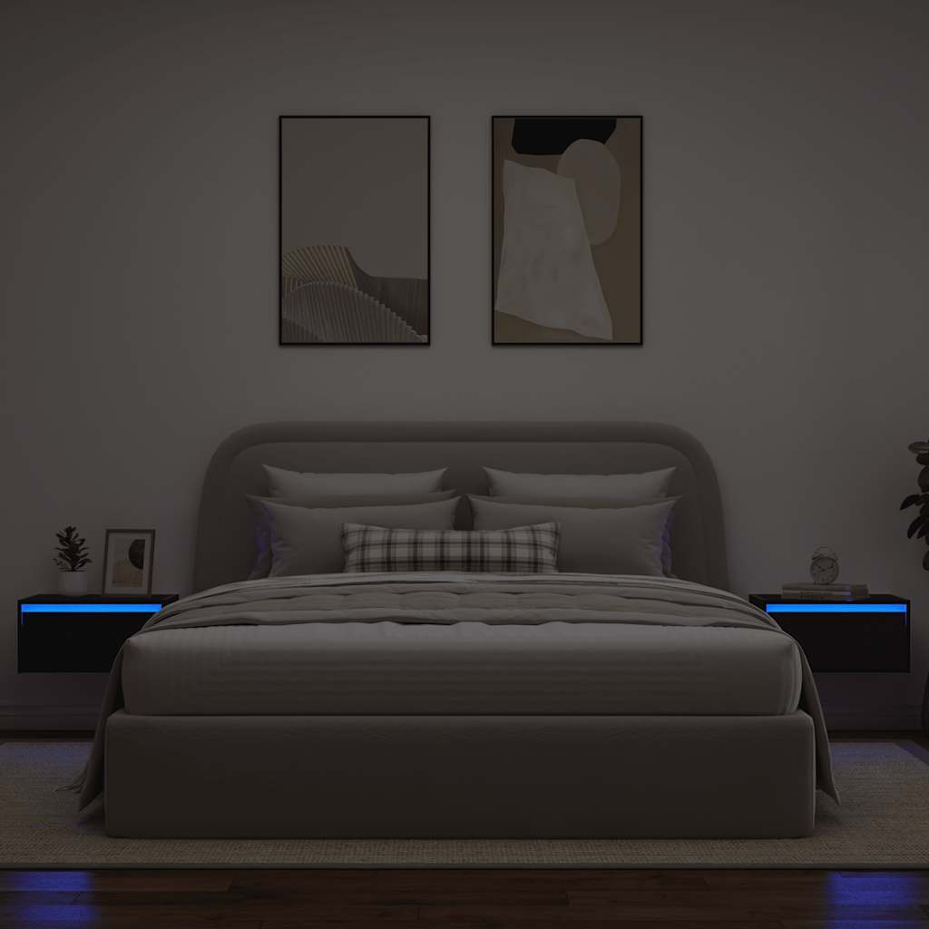 Väggmonterade Sängbord Med Led-Lampor 2 St