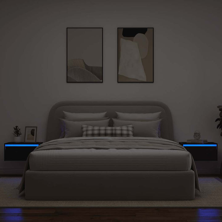 Väggmonterade Sängbord Med Led-Lampor 2 St