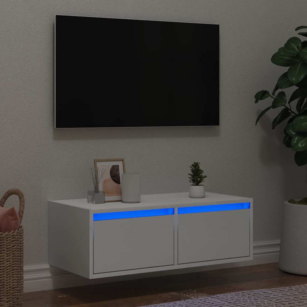 Väggmonterade Sängbord Med Led-Lampor 2 St