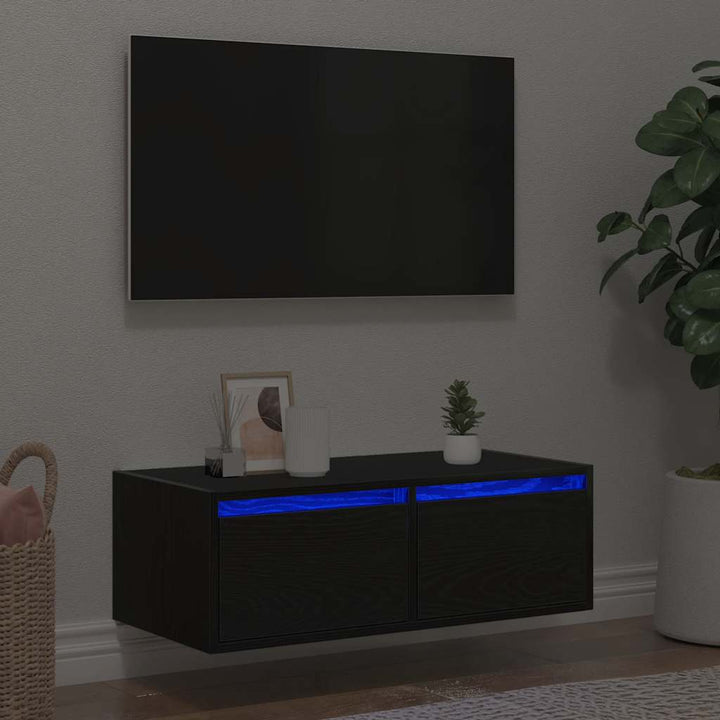 Väggmonterade Sängbord Med Led-Lampor 2 St