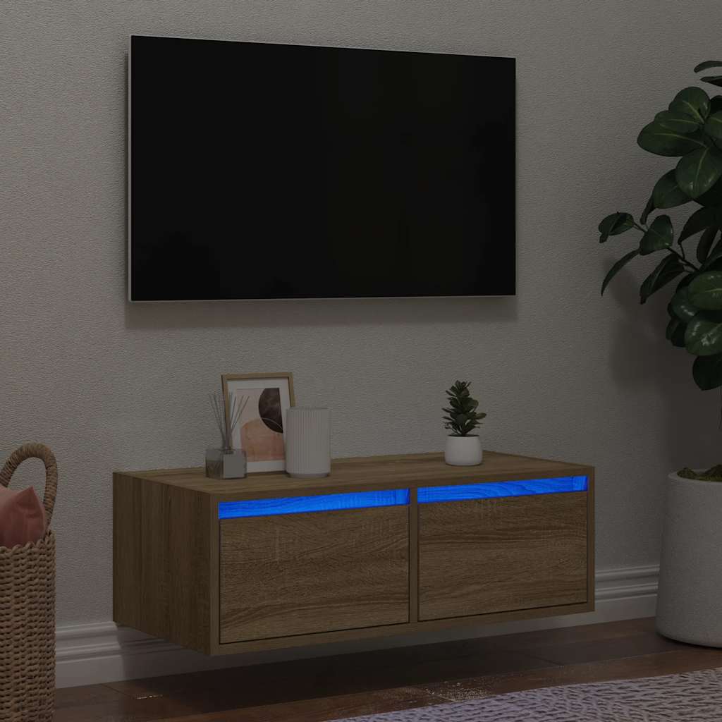 Väggmonterade Sängbord Med Led-Lampor 2 St