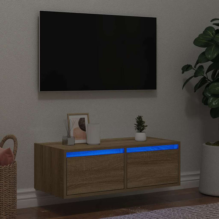 Väggmonterade Sängbord Med Led-Lampor 2 St
