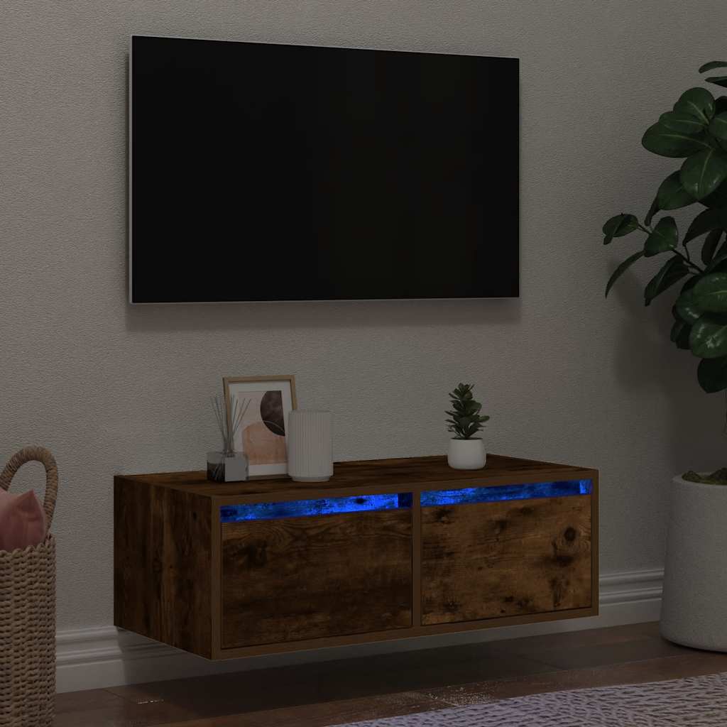 Väggmonterade Sängbord Med Led-Lampor 2 St