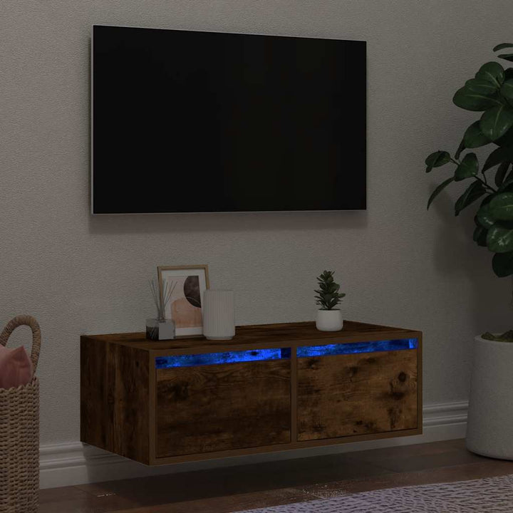 Väggmonterade Sängbord Med Led-Lampor 2 St