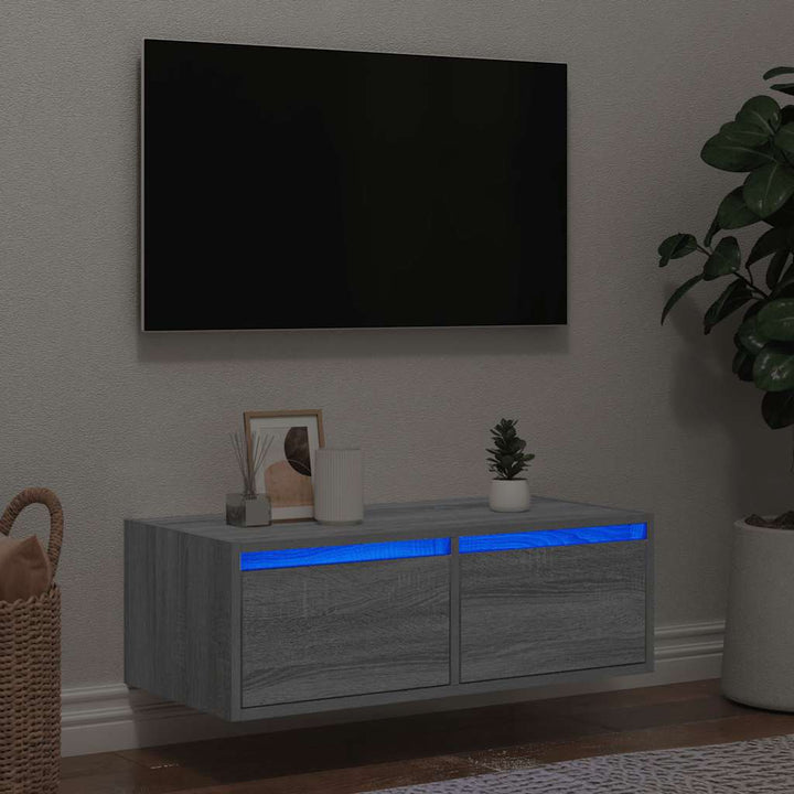 Väggmonterade Sängbord Med Led-Lampor 2 St