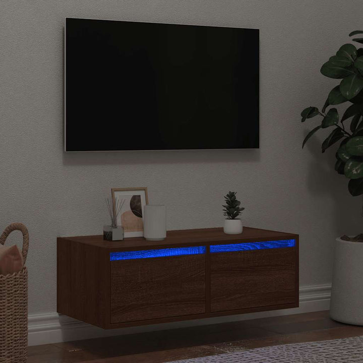 Väggmonterade Sängbord Med Led-Lampor 2 St