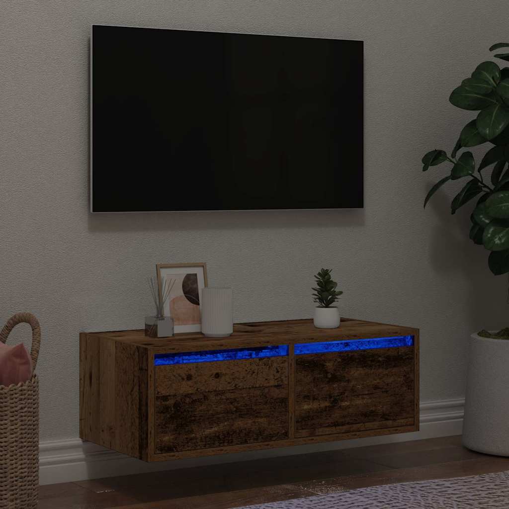 Väggmonterade Sängbord Med Led-Lampor 2 St