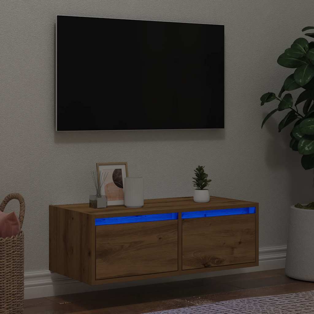 Väggmonterade Sängbord Med Led-Lampor 2 St