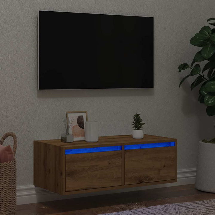Väggmonterade Sängbord Med Led-Lampor 2 St
