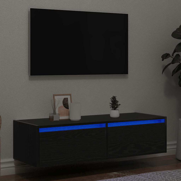 Väggmonterade Sängbord Med Led-Lampor 2 St