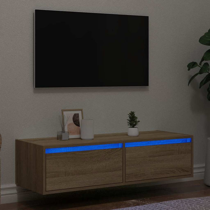 Väggmonterade Sängbord Med Led-Lampor 2 St