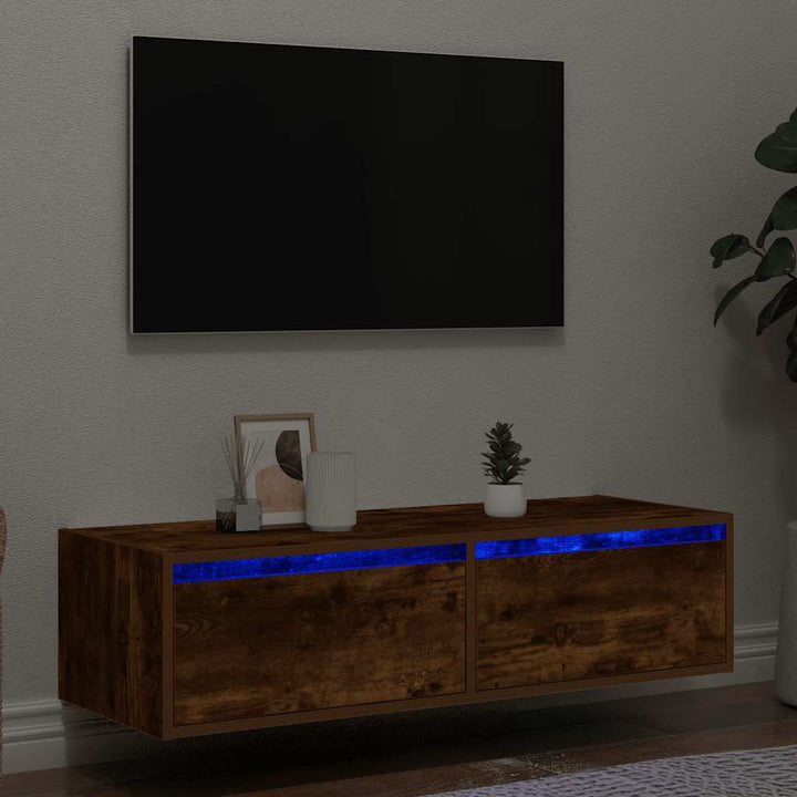 Väggmonterade Sängbord Med Led-Lampor 2 St