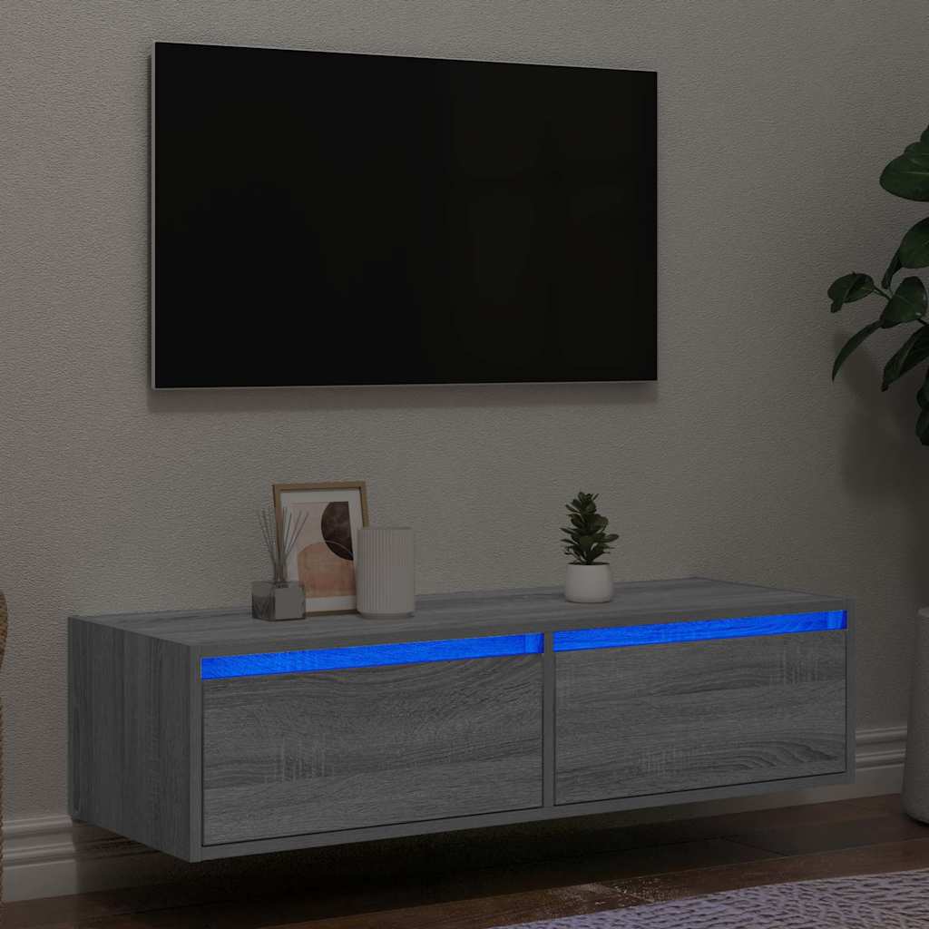 Väggmonterade Sängbord Med Led-Lampor 2 St