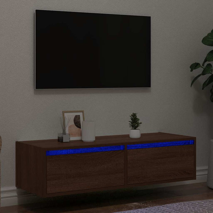 Väggmonterade Sängbord Med Led-Lampor 2 St