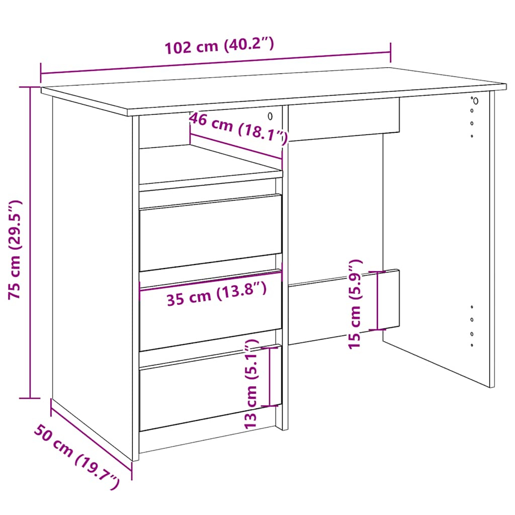 Skrivbord 102X50X75 Cm Konstruerat Trä