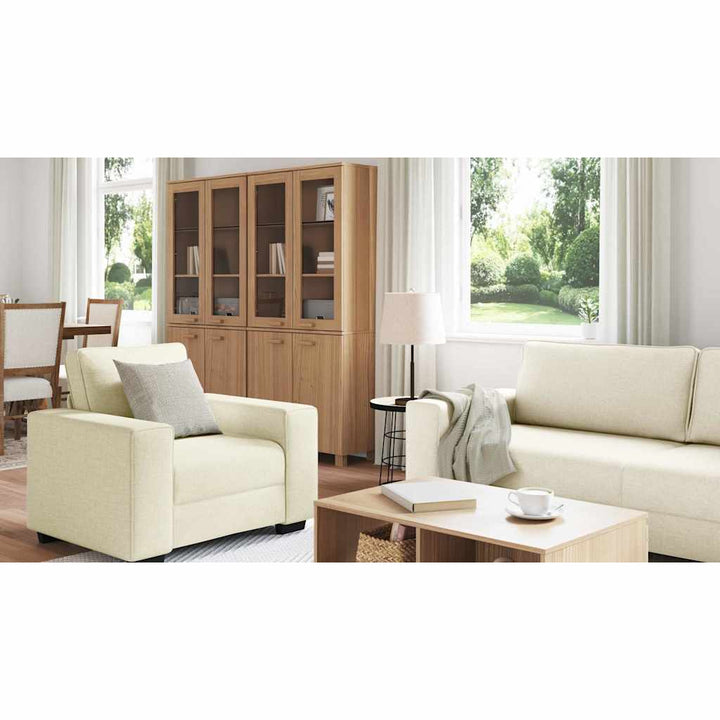 Soffa 3 Pcs Beige 221 X 80 X 82 Cm Linnenblandad Tyg
