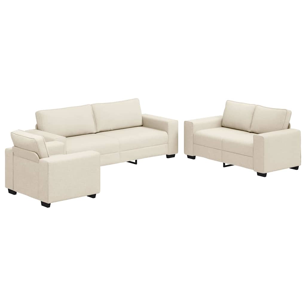 Soffa 3 Pcs Beige 221 X 80 X 82 Cm Linnenblandad Tyg