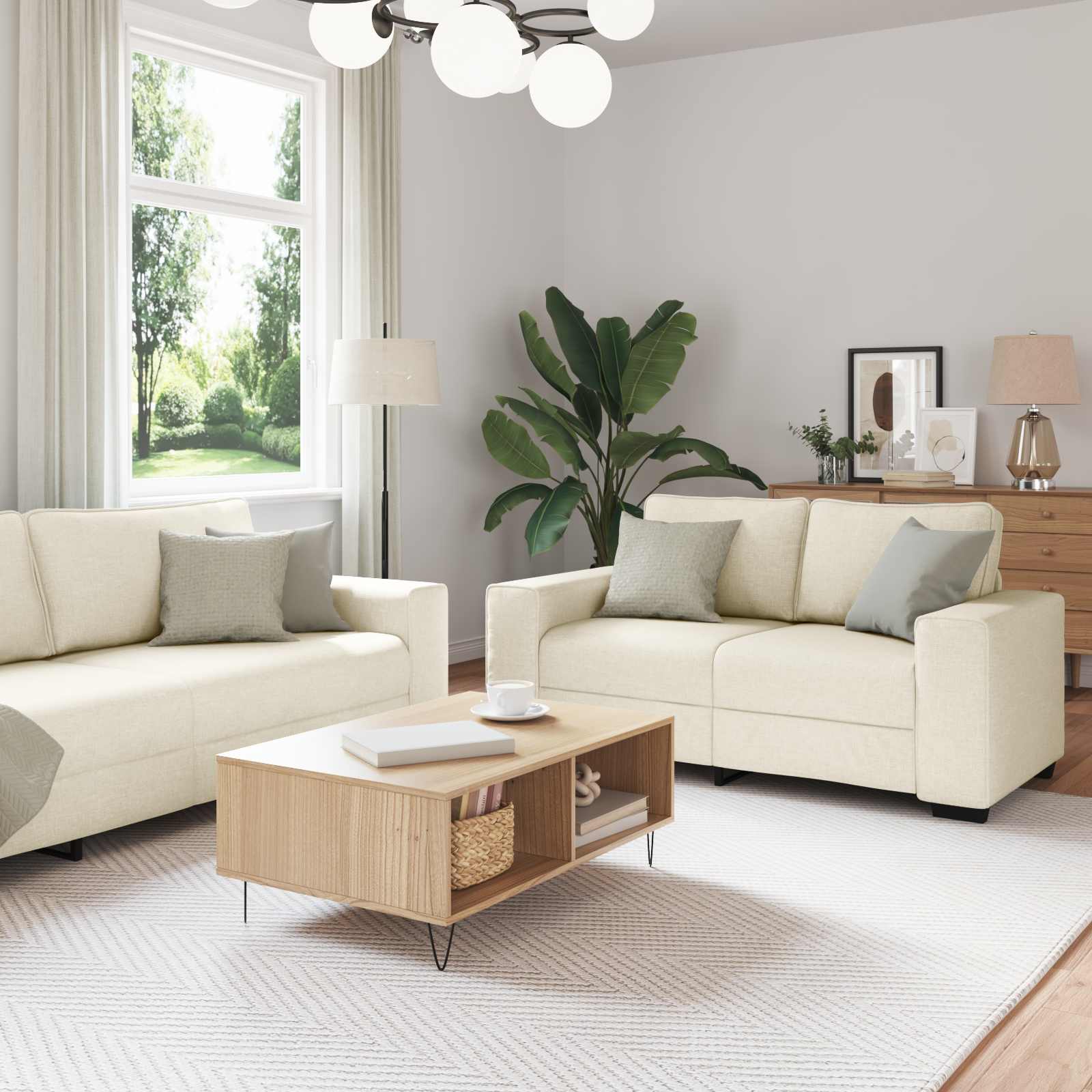 Soffa 2 Pcs Beige 221 X 80 X 82 Cm Linnenblandad Tyg