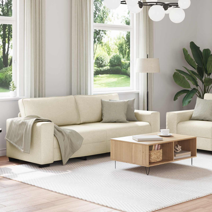 Soffa 2 Pcs Beige 221 X 80 X 82 Cm Linnenblandad Tyg