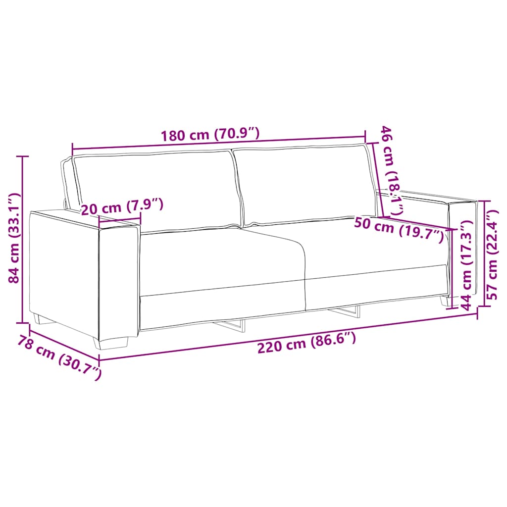 3-Sitssoffa 220X78X84 Cm Sammet