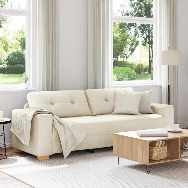 Soffa Med Kudde Med Kudde Beige 220 X 78 X 84 Cm Linne