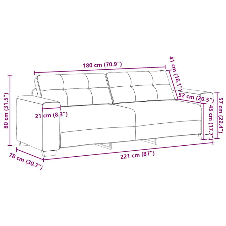 3-Sitssoffa 220X78X80 Cm Sammet