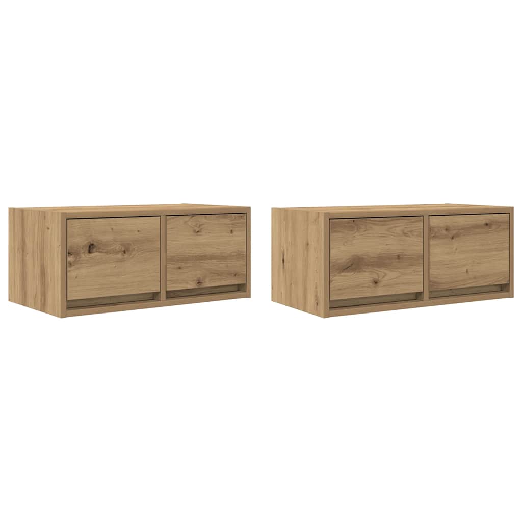Tv-Bänkar 2 St Hantverksmässig Ek 60X31X25,5 Cm Konstruerat Trä
