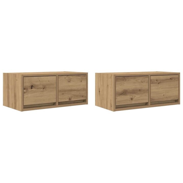 Tv-Bänkar 2 St Hantverksmässig Ek 60X31X25,5 Cm Konstruerat Trä