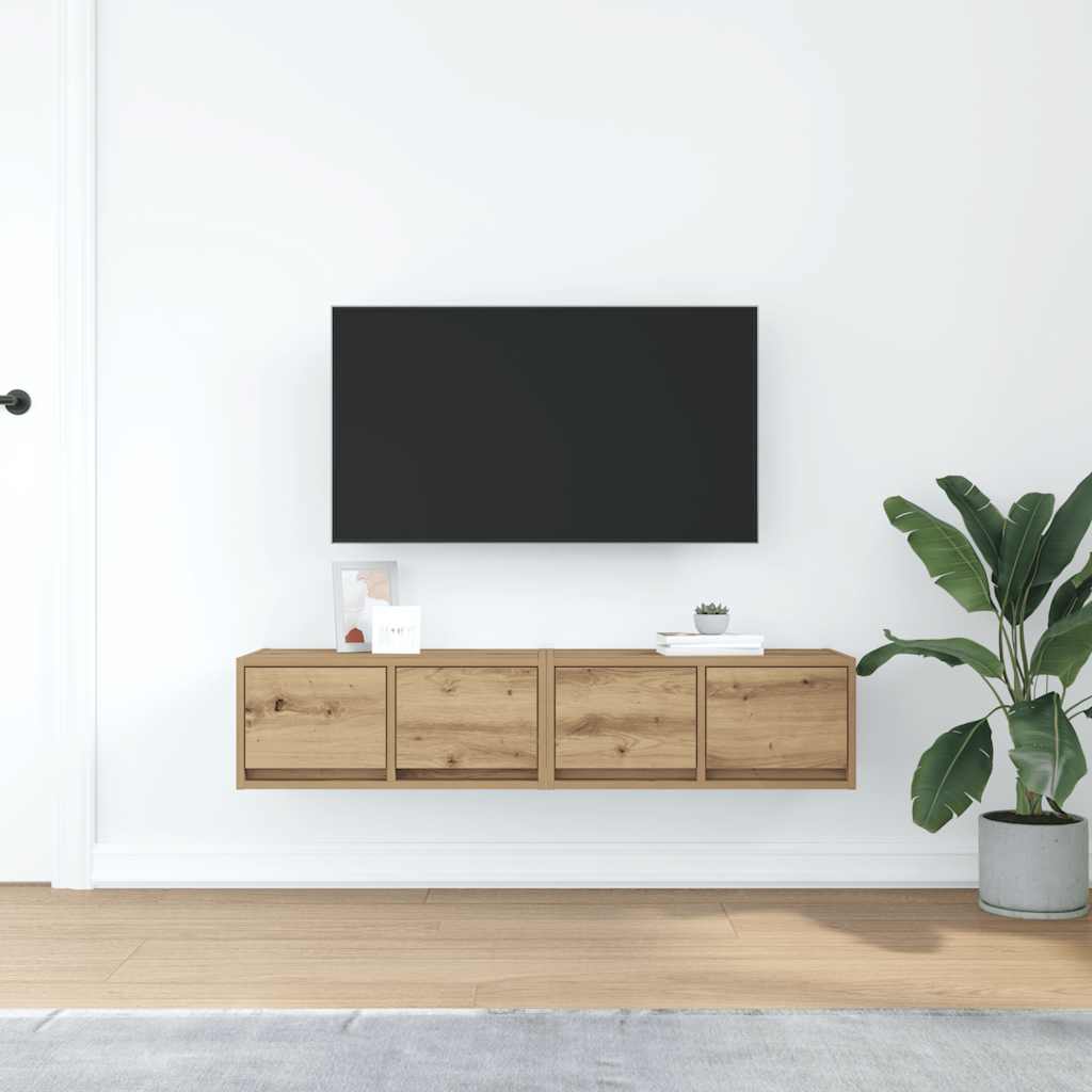 Tv-Bänkar 2 St Hantverksmässig Ek 60X31X25,5 Cm Konstruerat Trä