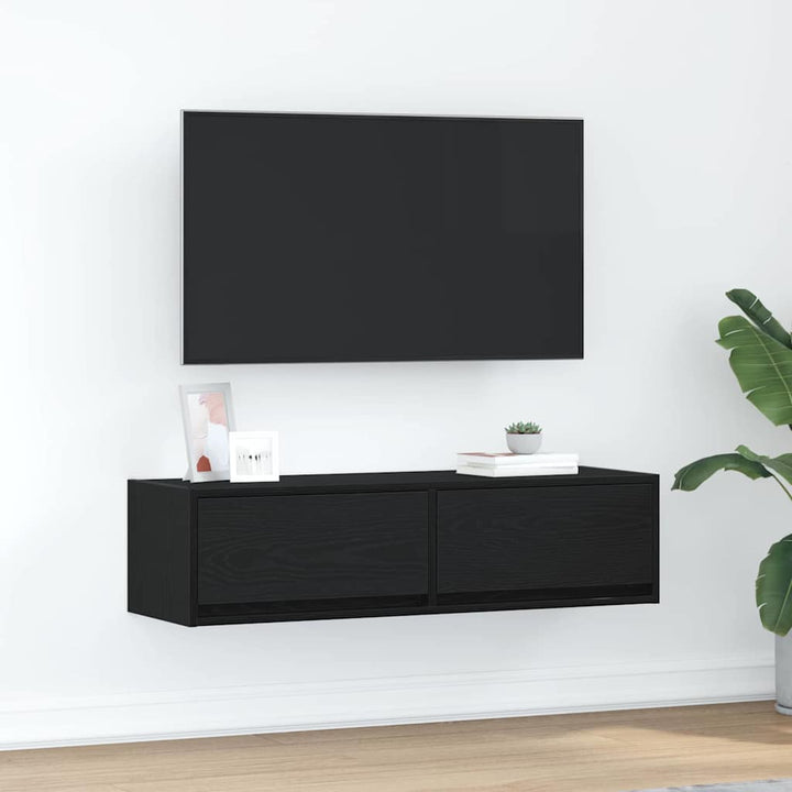 Tv-Skåp Med Låda Svart Ek 100 X 31 X 25,5 Cm Konstruerat Trä