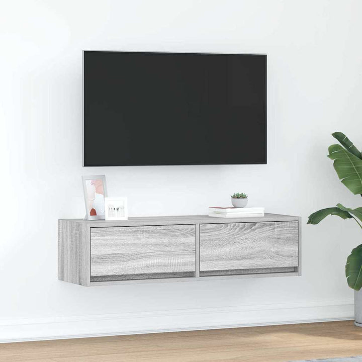 Tv-Skåp Med Låda Grå Sonoma 100 X 31 X 25,5 Cm Konstruerat Trä
