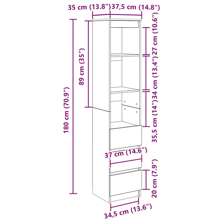 Highboard 37,5X35X180 Cm Konstruerat Trä