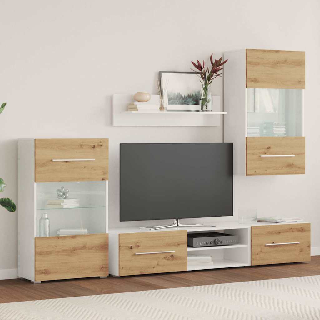 Tv-Möbler 5 Delar Med Led-Belysning Artisan Ek Konstruerat Trä