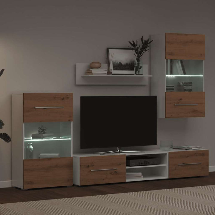 Tv-Möbler 5 Delar Med Led-Belysning Artisan Ek Konstruerat Trä