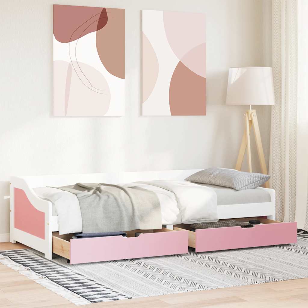 Dagbädd Med 2 Lådor Utan Madrass Irun Vit&amp;Rosa 90X200 Cm