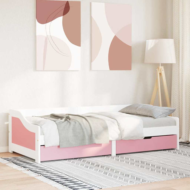 Dagbädd Med 2 Lådor Utan Madrass Irun Vit&amp;Rosa 90X200 Cm