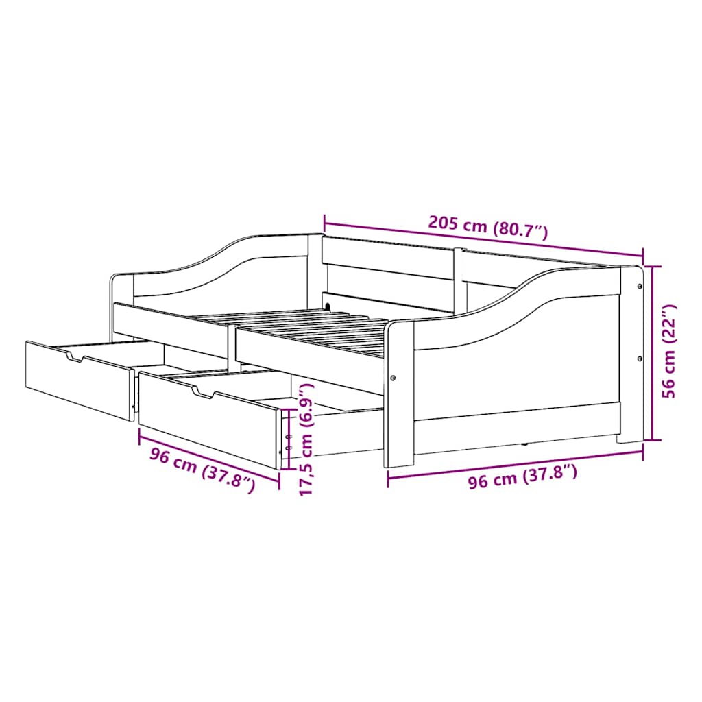 Dagbädd Med 2 Lådor Utan Madrass Irun Vit&amp;Rosa 90X200 Cm