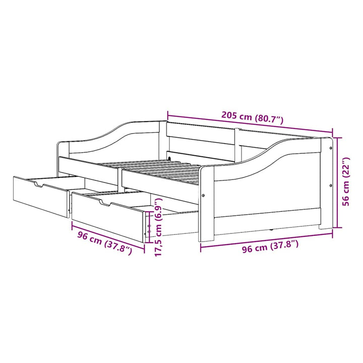 Dagbädd Med 2 Lådor Utan Madrass Irun Vit&amp;Rosa 90X200 Cm