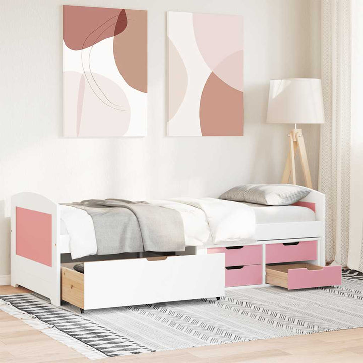 Dagbädd Med 5 Lådor Utan Madrass Irun Vit&amp;Rosa 90X200 Cm