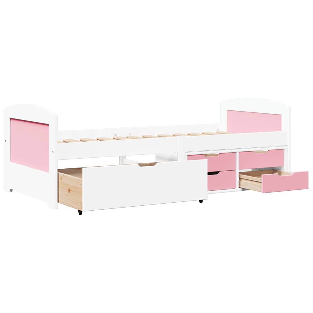 Dagbädd Med 5 Lådor Utan Madrass Irun Vit&amp;Rosa 90X200 Cm