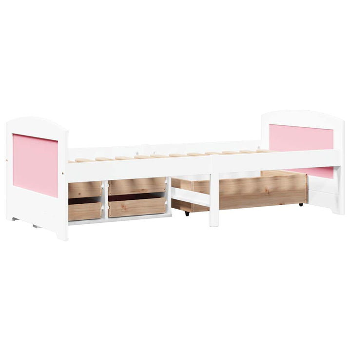Dagbädd Med 5 Lådor Utan Madrass Irun Vit&amp;Rosa 90X200 Cm