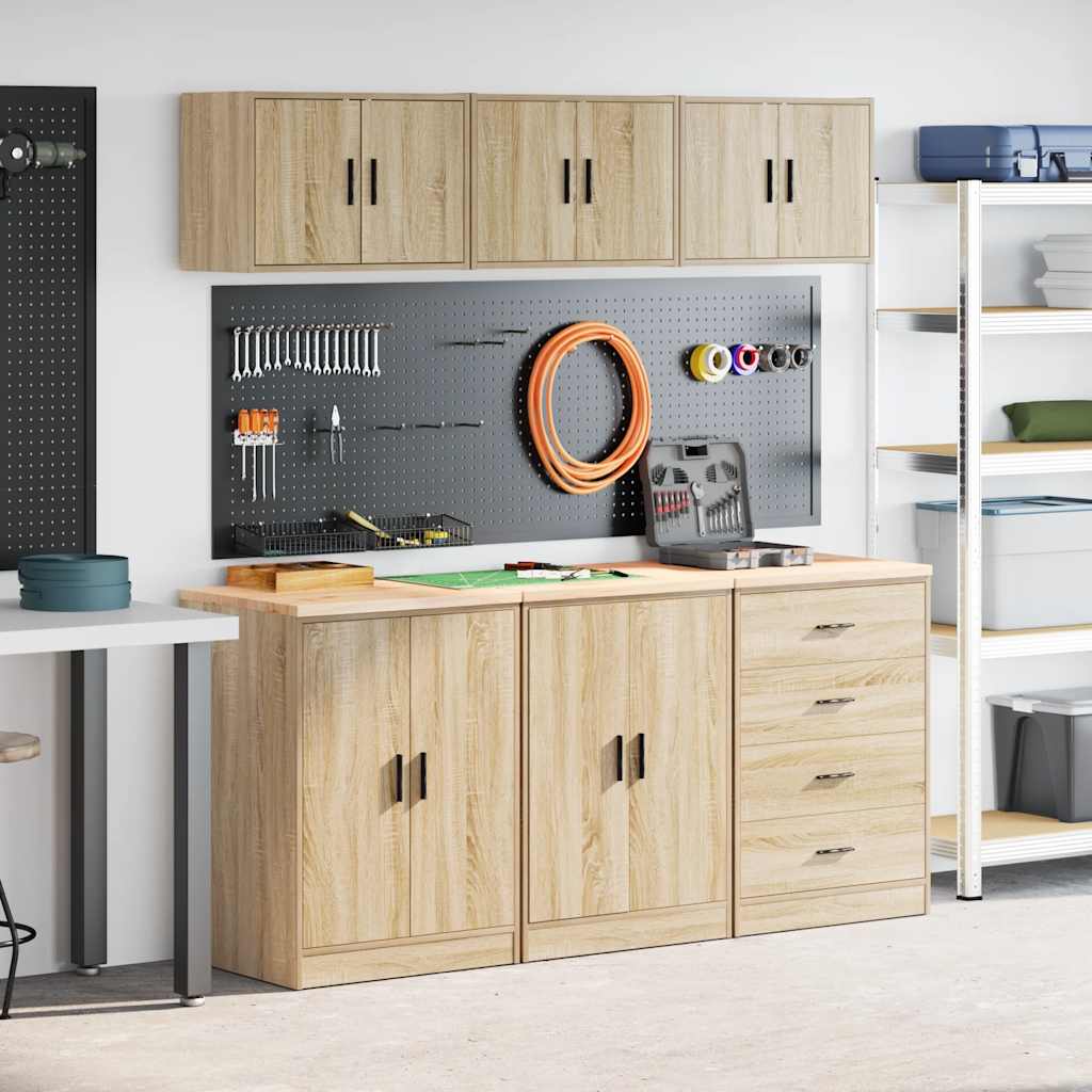 Garageskåp 6 Delar Betong Grå Konstruerat Trä