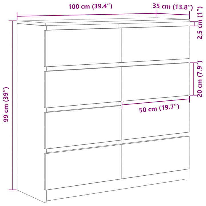 Skänk Hantverksmässig Ek 100X35X99 Cm Konstruerat Trä