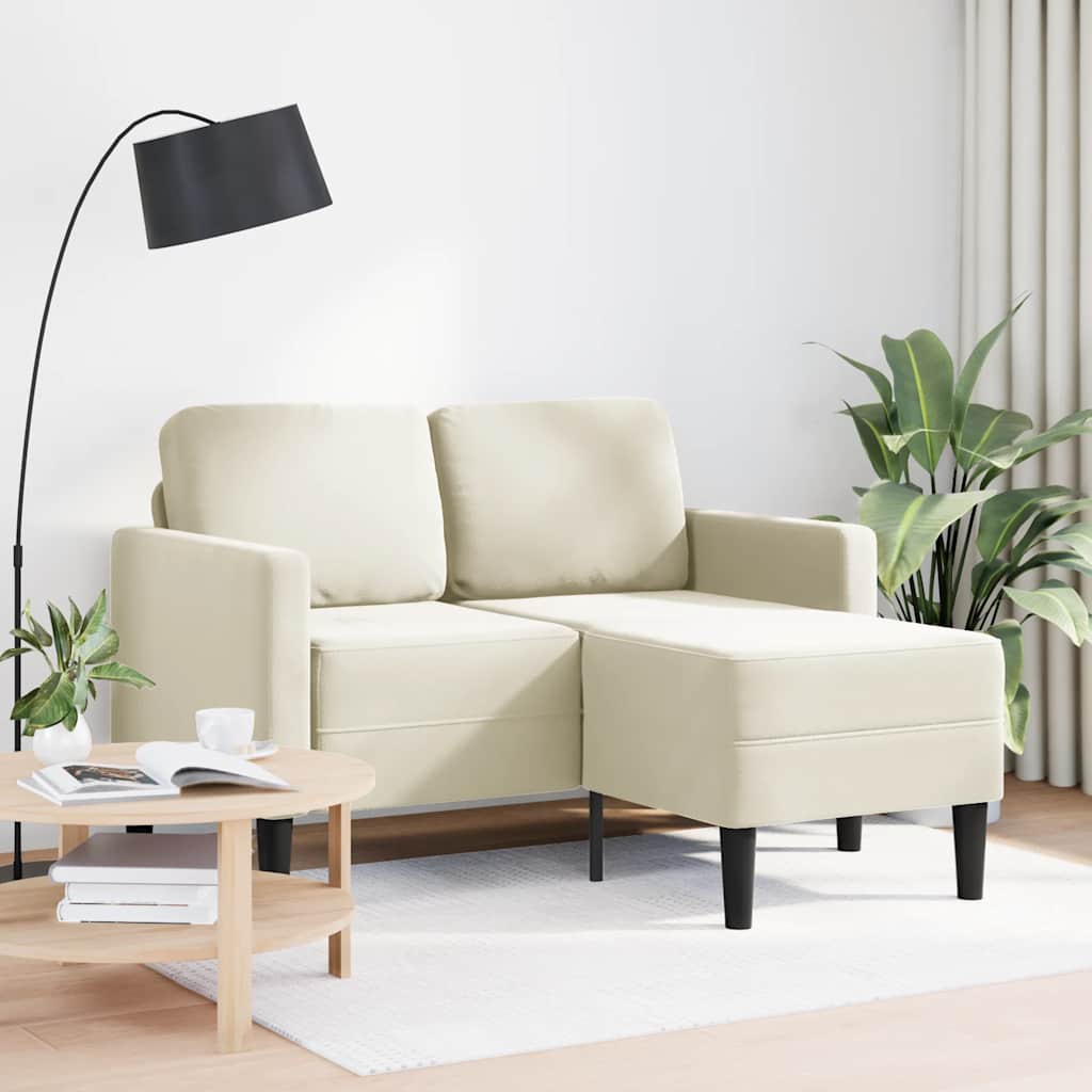 2-Sitssoffa Med Schäslong L-Formad Gräddvit 125 Cm Sammet