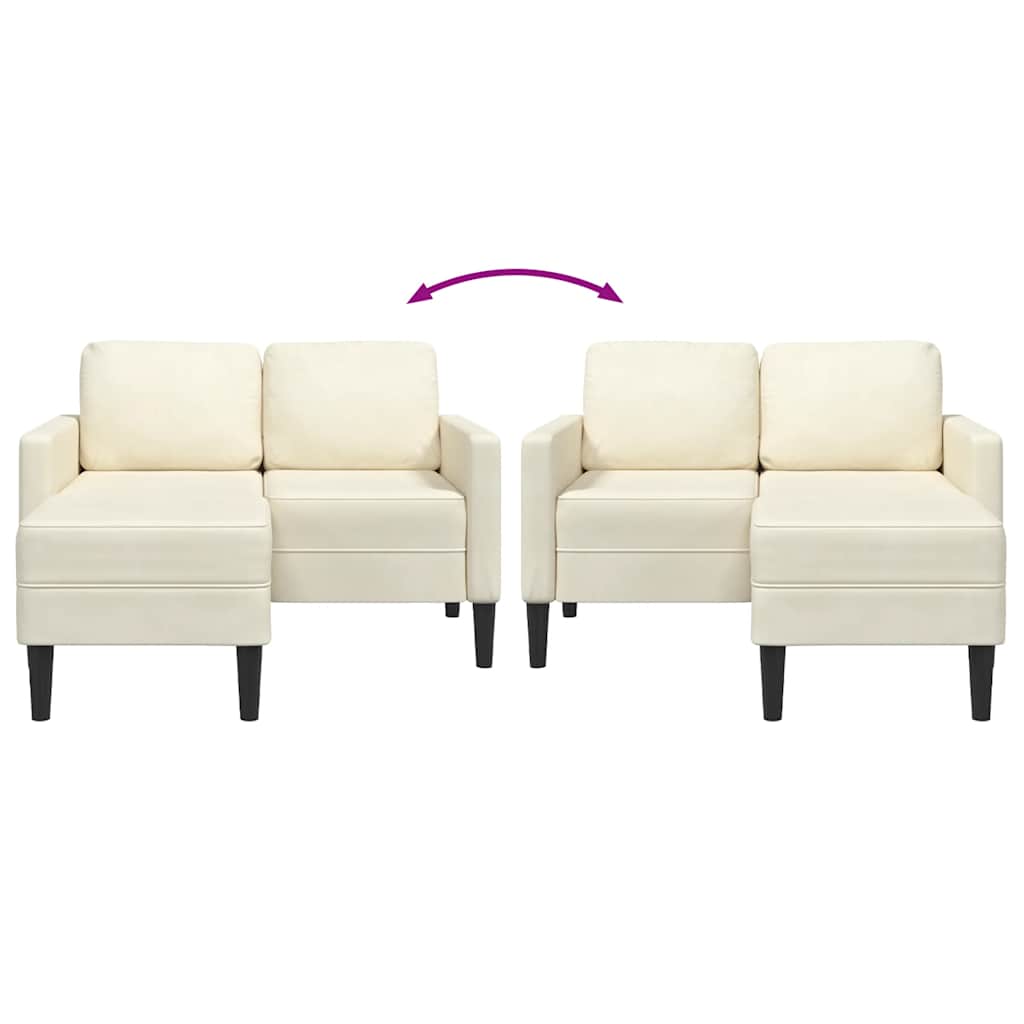 2-Sitssoffa Med Schäslong L-Formad Gräddvit 125 Cm Sammet