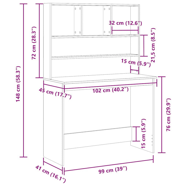 Skrivbord Med Hyllor 102X45X148 Cm Konstruerat Trä